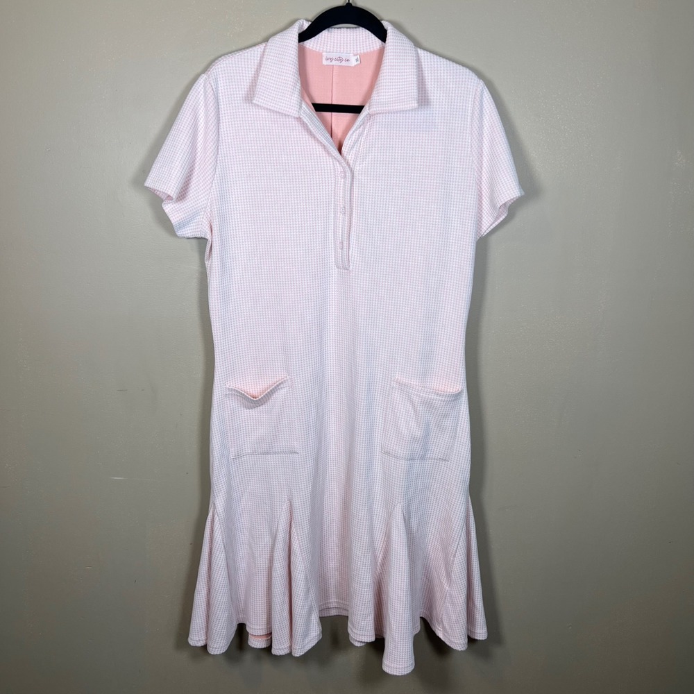 Ivy City Co Pink Houndstooth Polo Mini Dress Waffle Knit Short Sleeve XL